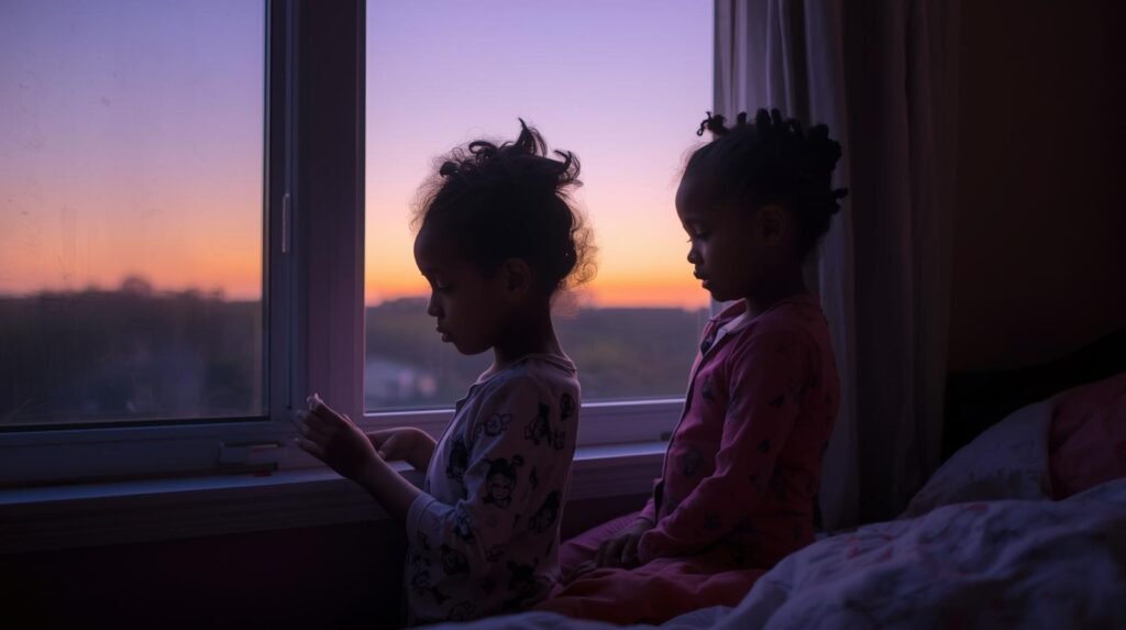 kids getting ready for bed at dusk early bedtime prep